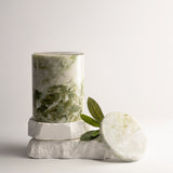 Emerald Green marble candle set by pluto., hand-poured soy wax candle in natural Emerald Green marble vessel, Dubai