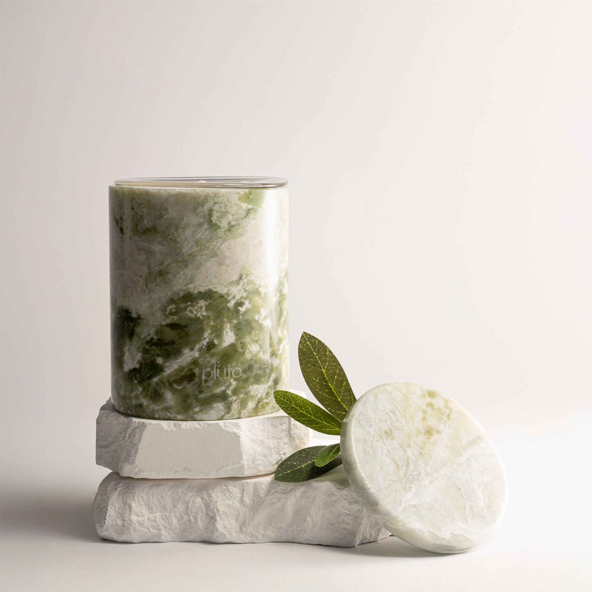 Emerald Green marble candle set by pluto., hand-poured soy wax candle in natural Emerald Green marble vessel, Dubai