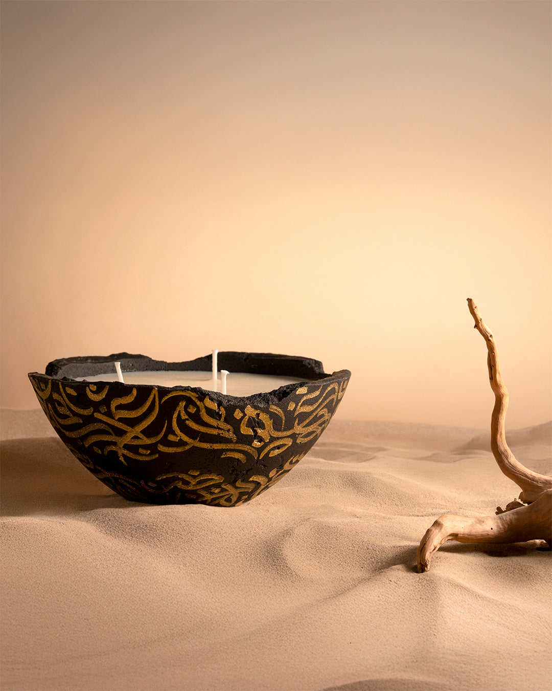 Layali Collection Eries candle in Black, hand-poured soy wax candle in sculptural Eries bowl, pluto. Dubai