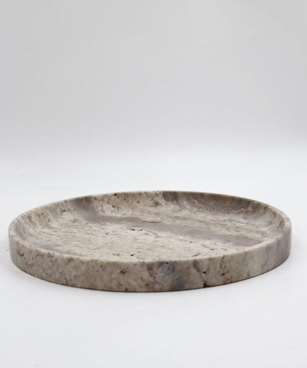 Kastanos- silver travertine tray, hand-finished home decor by pluto. Dubai