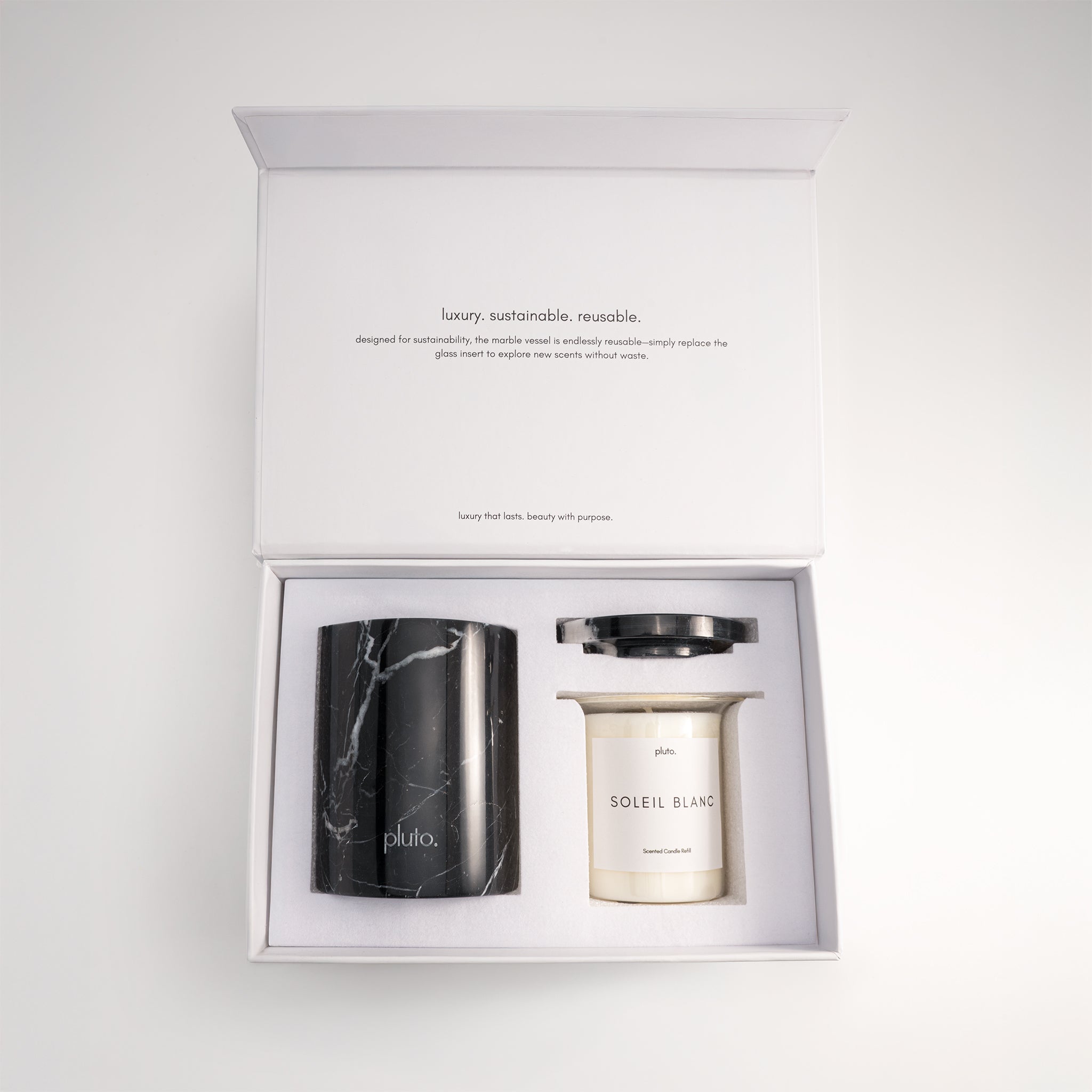 Black Marquina Marble Candle Set, luxury hand-poured candle, pluto. Dubai