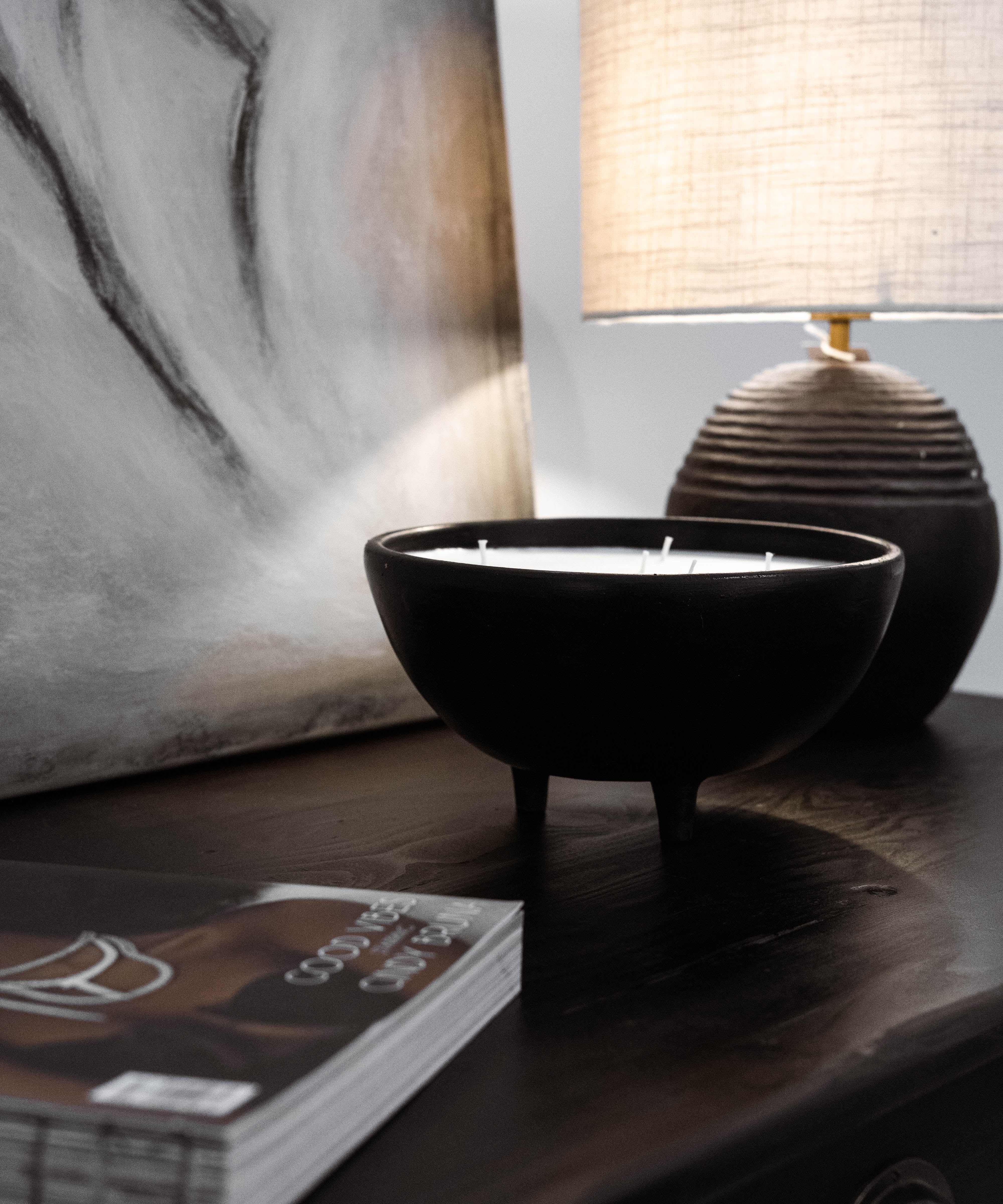 Dione 5wick candle- Black, hand-finished home decor by pluto. Dubai