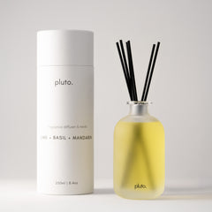 Lime + Basil + Mandarin Diffuser, reed diffuser by pluto., 12-week scent throw