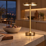 Gold XL table lamp on a marble kitchen island