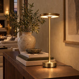 Gold XL table lamp on a long walnut console
