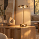 Gold XL table lamp on a fluted oak sideboard