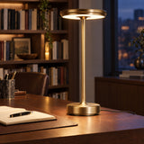 Gold XL table lamp on a walnut study desk