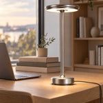 Silver XL table lamp on a white oak desk