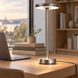 Silver XL table lamp on a white oak desk